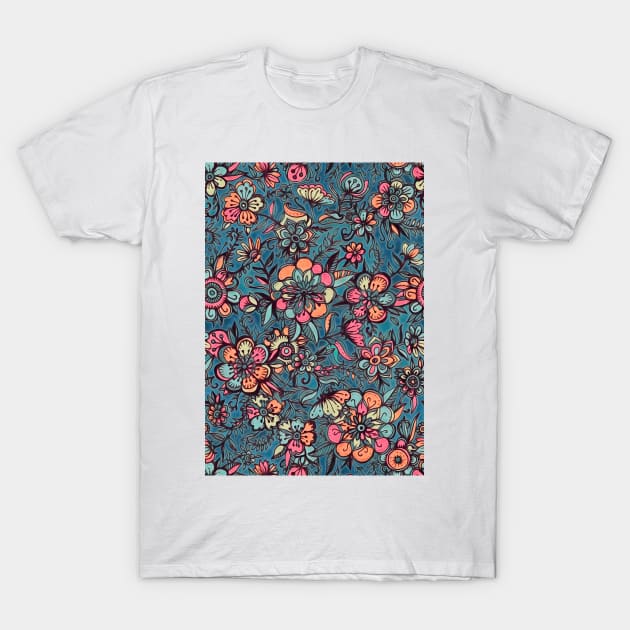 Sweet Spring Floral - soft indigo & candy pastels T-Shirt by micklyn